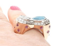 1.36 Ct Aquamarine 0.78 Ct Diamond and 0.50 Ct Ruby 18k Rose Gold Dress Ring