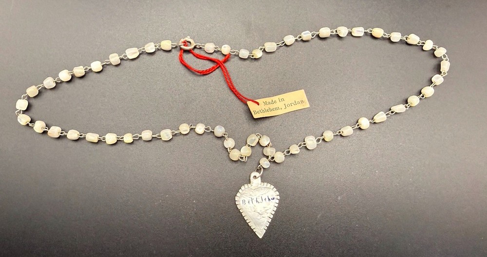 Vintage Hand Carved Mother Of Pearl And Bead Necklace – Bethlehem