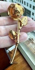 Vintage MCM Judy Lee Long Stem Open Rose Gold Tone Brooch Pin Flower Floral Rose