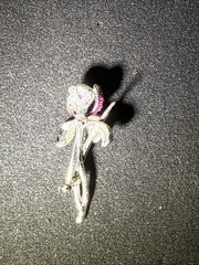 Vintage Floral Flower Pink Green Rhinestone Brooch. 2 1/2 Inches
