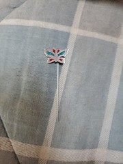 VTG Sterling Silver Crush Turquoise & Coral Inlay Butterfly N.A. Stick Hat Pin