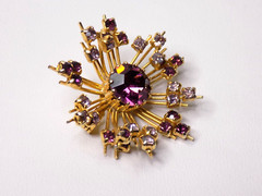Vintage Purple Lilac Rhinestone Brooch Gold-tone Starburst Celestial 1-1/2″