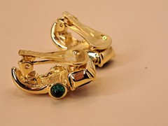 VTG Nolan Miller Clip On Earrings Gold Tone Purple Green Retro Glam Dynasty