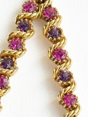 Vintage ART Clip-on Dangle Triangle Earrings, Pink & Purple Stones, 3.5-inches