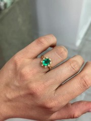 3.60 Ct Natural Emerald Art Deco Vintage Engagement Ring 14K Yellow Gold Over