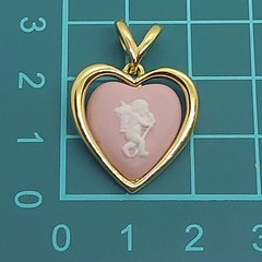Wedgwood Pink Jasper Heart Pendant Cupid Angel Cameo Gold Frame Pendant Top Only