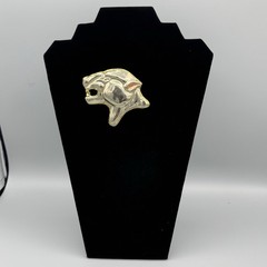 Vtg Cougar Panther Head Hecho en Mexico Mixed Metal Brooch Pendant 3.5″ 1990s
