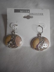 Vintage Estate Costume dangle Earrings swirly creamy beige and silver