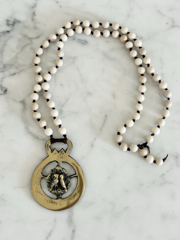 Gorgeous Cara Brown Designs Antique Horse Brass Medallion Jasper Beads Leather