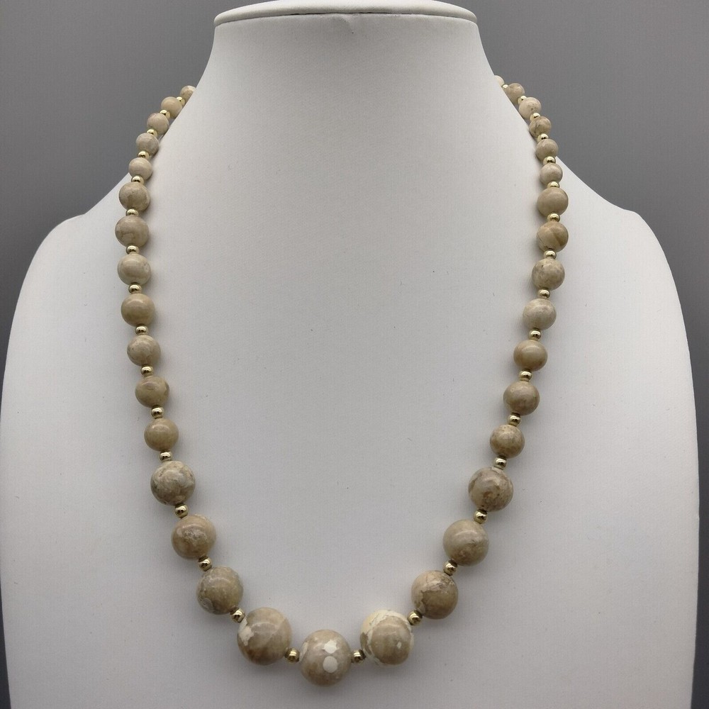 Boho Chic Jasper Genuine Stone Polished Bead Graduated Necklace 19″ Vintage