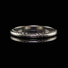 Antique Art Deco Belais 18K White Gold Engraved Wedding Band – Size 5