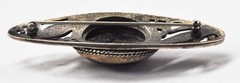 Silver Plated Oval Onyx Filigree Floral Propeller Brooch Pin 68mm x 21mm