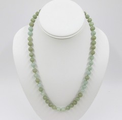 Jade Jadeite Bead Necklace 14K Gold Clasp 22″ Chinese Export Vintage Knotted