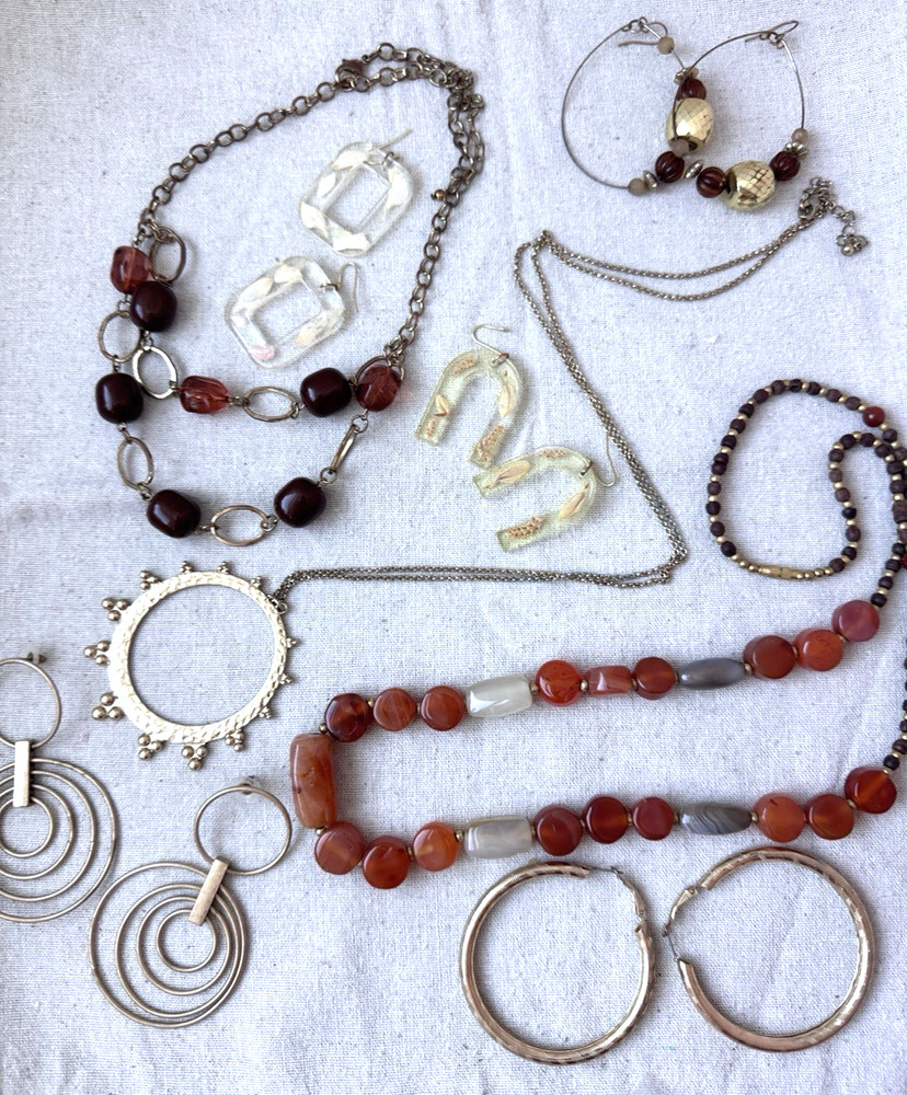 Boho Browns Golds earthy Polished Stone Crystal retro 1970s 1990s Jewelry Lot