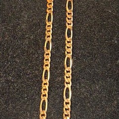 NECKLACE BRACELET SET goldtone metal figaro chain fold over clasp vintage