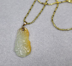 Vintage 14K Chinese White Yellow Jadeite Pendant 18K GF Necklace