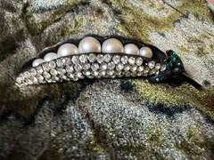 Vintage Weiss Pea Pod Brooch Rhinestones and Faux Pearls Signed