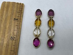 VINTAGE ESTATE FACETED GLASS LAVENDER CLEAR YELLOW BEZEL SET BAR BROOCH PIN PAIR