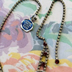Vintage Red Rhinestone Necklace Sterling Plated Hang Tag Silver Tone 17 Inches