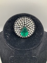 Vtg Made In Austria Green Crystal Rhinestone Round Statement Brooch Pin 1.5”