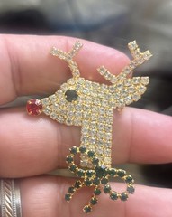 Vintage Silver Tone Rhinestone Reindeer Pin Brooch