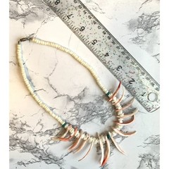 Vintage Dyed Puka Shell Necklace Barrel Clasp Spikey Pink White Boho Choker 14″
