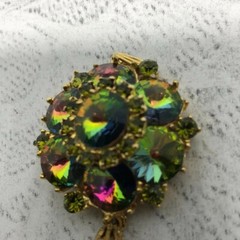 Vintage signed Edlee peacock dazzling crystal pendant dressy costume glam