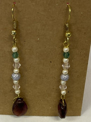 Used Vintage Gold Tone Dangle Earrings with Faux pearls and Faux Amethyst Stones