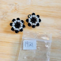 Weiss Earrings Starburst VTG Signed Jet Rhinestone Crystal Clip Round Flower 60s
