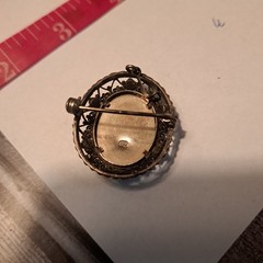 Antique 800 silver miniature portrait painting oval pendant pin turquoise beads