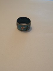 VTG Chinese Blue Cloisonne Enamel And Copper Ring Flowers Leaves Stems Sz 7