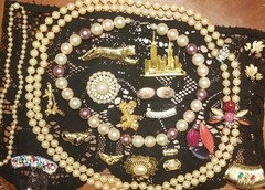 Vintage Jewelry Lot, Pearl Necklaces, Brooches, Slides, Ring, Earrings, 20 Items