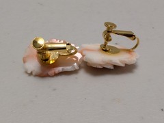 Vintage Pink Coral Angel Skin Carved Rose Screw On Earrings ~ No Drill Holes