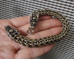 Brass Double Dragon Head Chain Men Bracelet Vintage Biker Jewelry