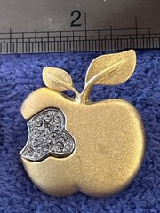 Vintage Signed TONA Gold Tone Rhinestone Bitten Apple Brooch Pins – Lot of 2