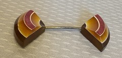 Vintage Art Deco Amber Celluloid Jabot Pin Layered Laminated Double Sided Brooch