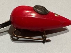 Lot of 2 Vtg Small Wood Mouse Mice Pins Brooches Leather Ears Tail Red & Orange