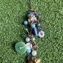Vintage Button & Pearl Cluster Necklace Handmade Copper Boho Chic Jewelry