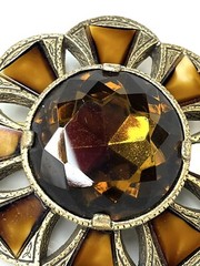 HUGE 2.5” Vtg Miracle Scottish Celtic Cloak Pin Brooch Glass Cairngorm /Agate