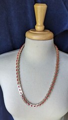 Vintage Handmade MOP Pearlized WHITE Button Double Sided RED BLUE Bead NECKLACE