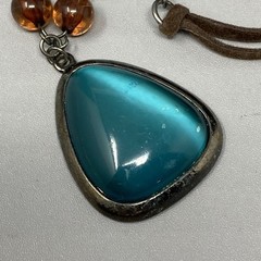 Pendant Necklace Blue Brown Glass Beads Acrylic Teardrop Brown Cord Chain Collar