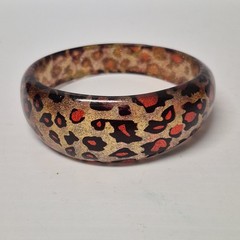 Vtg Chunky Acrylic Lucite Animal Print Glitter Bracelet Asymmetrical Statement
