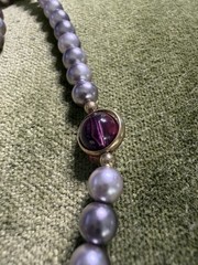 Vtg Tennis Design Necklace Round Lavender Faux Pearls Round Purple Glass Bezel