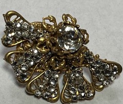 Vintage Miriam Haskell Jeweled Fan 1 3/4”Rhinestone Gold Tone Clip On Earrings