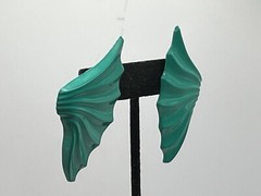 Lg Vintage Teal Fan Shaped Statement Earrings For Pierced Ears 1970-1990 Style