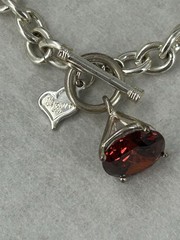 Giftcraft 2008 Bracelet Silver Tone Chain Link Red Crystal Charm
