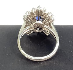 18K White Gold 2.95ctw Oval Sapphire & Tapered VS Baguette Diamond Ring