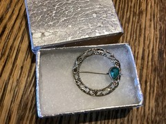 Antique Edwardian 10K White Gold BELAIS French Aquamarine Circle pin 2 Grams