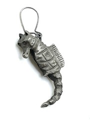 Antique Art Nouveau Silver Pewter Figural Seahorse Dangle Earrings