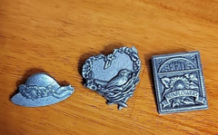 Birds and Blooms 3D lot of 3 Silver Pewter Pin Brooches